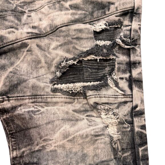 Southpole Crinkle Marble Wash Stretch Slim Gray Black Distressed Jeans 38x30* - Picture 3 of 6